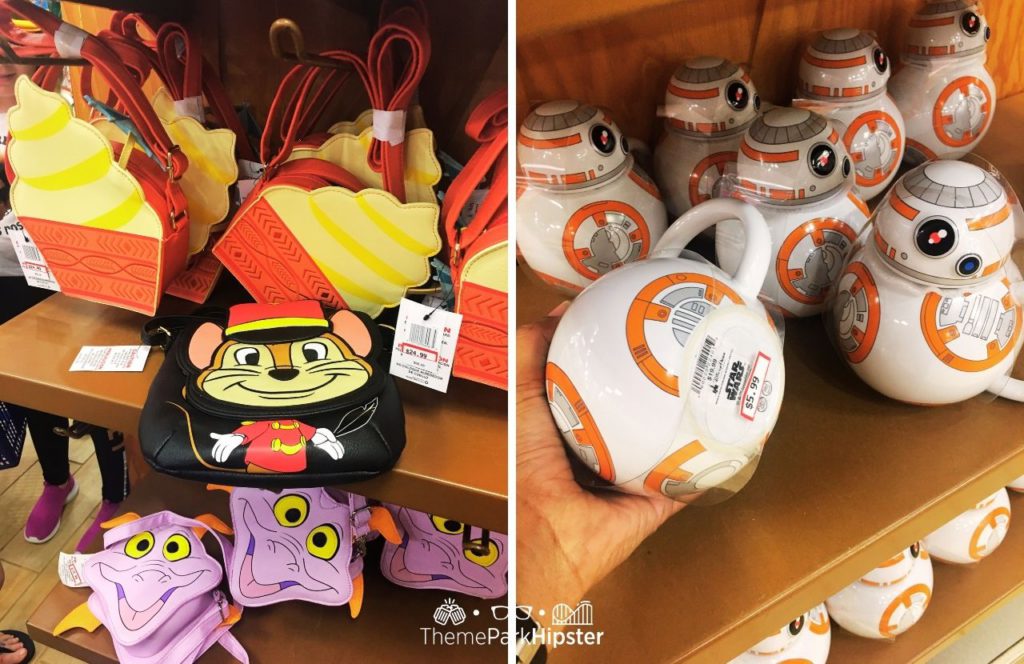 Walt Disney World Merchandise Outlet Store with Figment Purse and Droid Mug. Keep reading to learn how to do Disney World on a budget and save money.