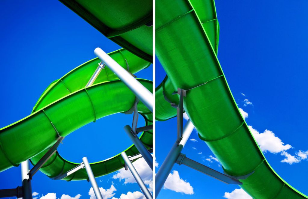 Green slides at a water park