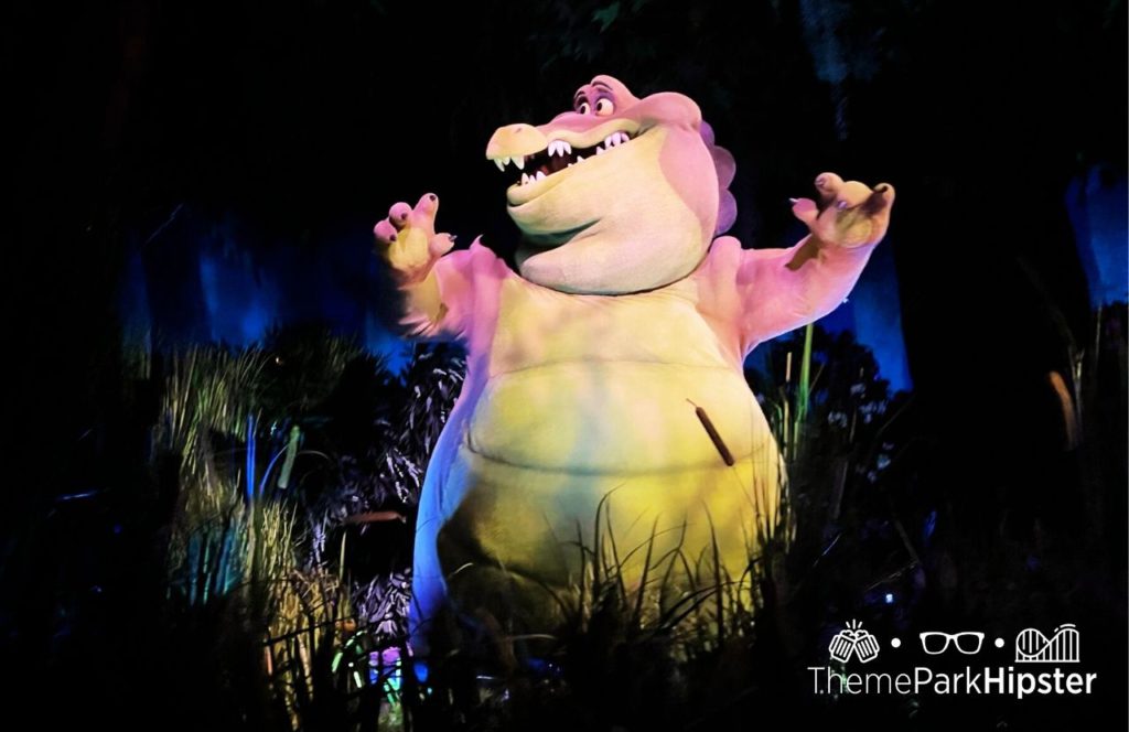 Louis Gator on Disney World Tiana's Bayou Adventure Ride at the Magic Kingdom Theme Park