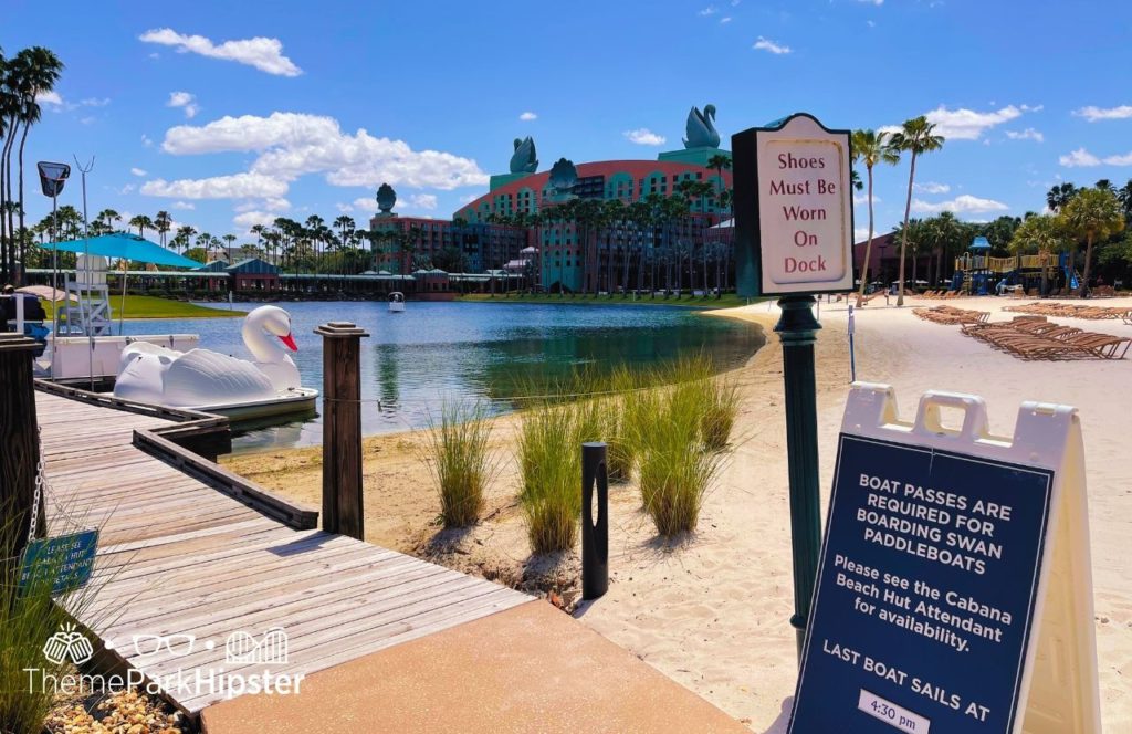 Paddle boats Swan and Dolphin Resort Hotel at Walt Disney World. Keep reading to learn more about Swan and Dolphin Resort Hotel at Disney.