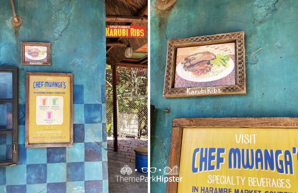 Africa Harambe Village Menu and Chef Mwanga's Cocktail Drinks Karubi Ribs Disney Animal Kingdom Theme Park. One of the best quick service and counter service restaurants at Animal Kingdom.