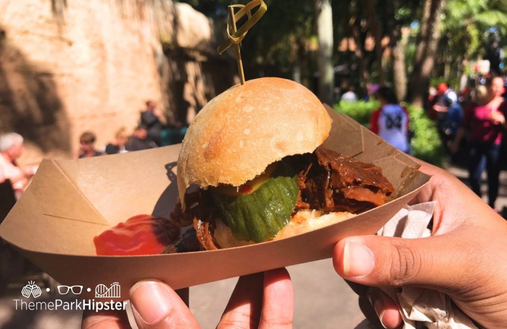 Beef Slider Burger Snack Food Disney Animal Kingdom Theme Park. Keep reading the get the worst and best snacks at Disney World.