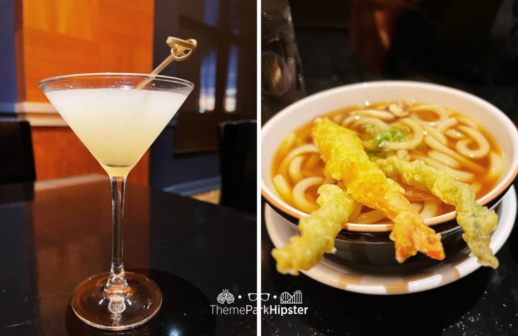 Lychee Martini and Udon Noodle Soup at Kimonos Japanese Sushi Restaurant at Disney's Swan and Dolphin Resort