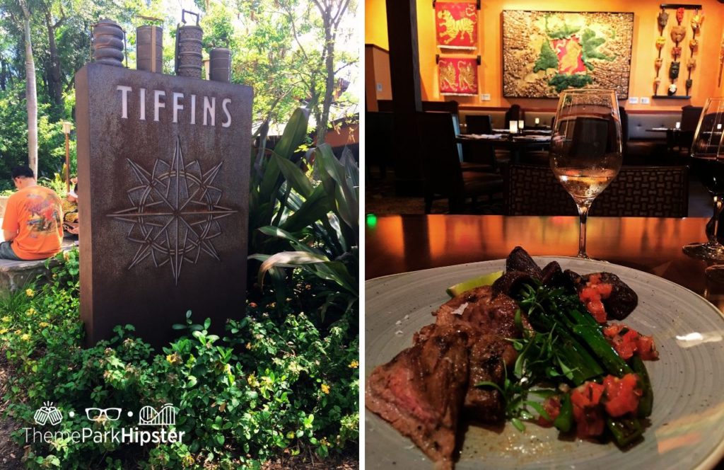 Tiffins Restaurant with Beef Dish Disney Animal Kingdom Theme Park. Making it one of the best restaurants at Disney World for adults!
