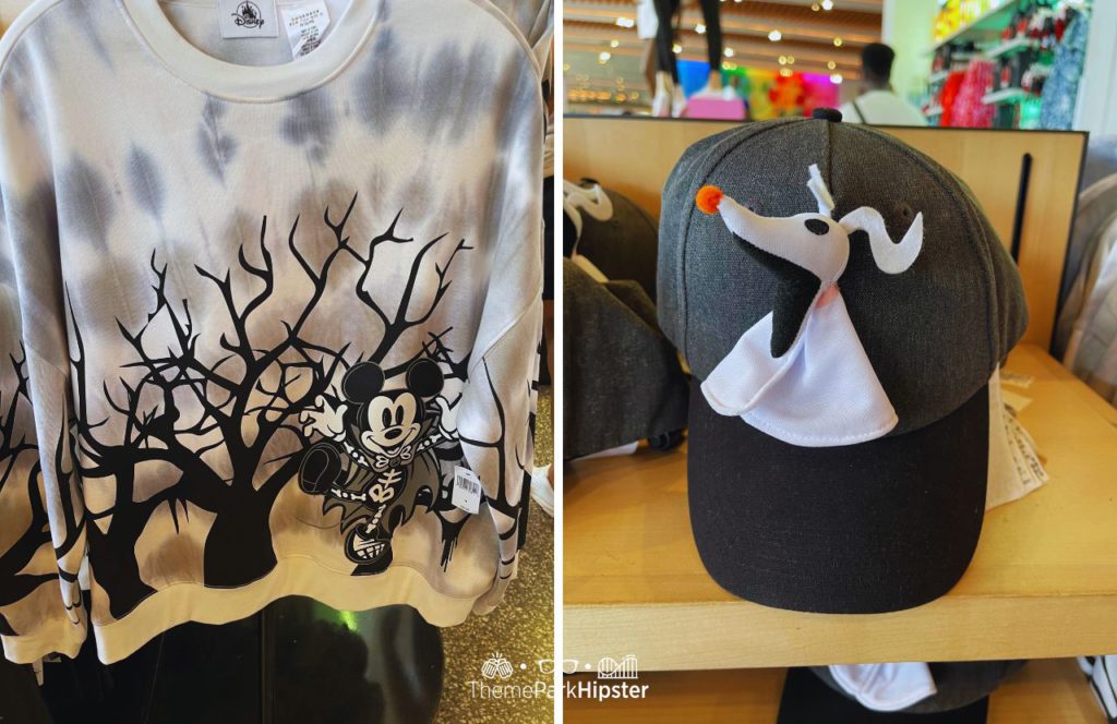 Disneyland Halloween Merchandise Spirit Ghost hat from Nightmare before christmas and mickey shirt. Keep reading to learn what to pack and what to wear to Disneyland in September.