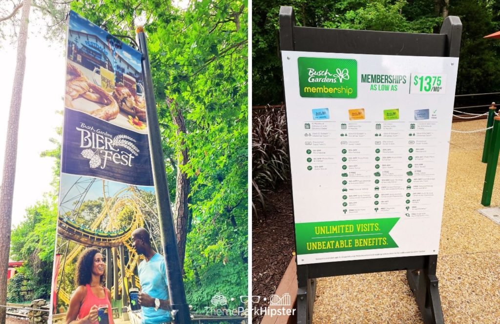 Bier Fest and Pass Member Sign at Busch Gardens Williamsburg Virginia. Keep reading to learn more about parking at Busch Gardens Williamsburg.