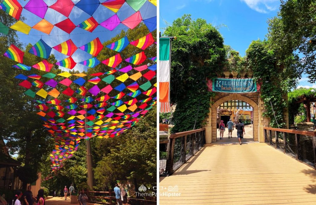 Colorful Kites Near Ireland Area at Busch Gardens Williamsburg, Virginia. Keep reading to learn more about the Busch Gardens Williamsburg VIP Tour.