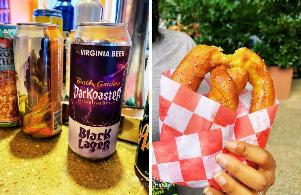 German Pretzels & Beer with Darkoaster Black Lager and giant pretzel at Busch Gardens Williamsburg, Virginia. Keep reading this full guide to find out everything you need to know about parking at BGW in Virginia.