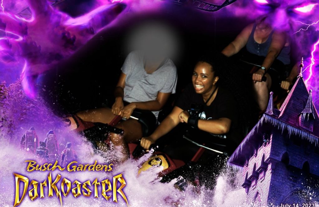 NikkyJ on DarKoaster roller coaster at Busch Gardens Williamsburg, Virginia. Keep reading to learn more about the Busch Gardens Williamsburg VIP Tour.