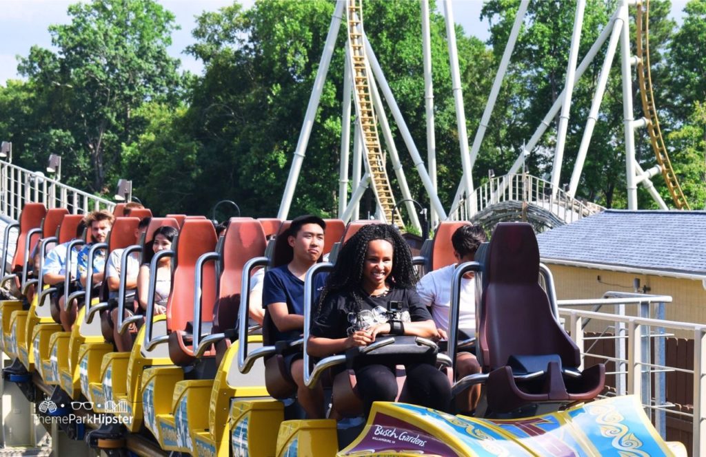 NikkyJ on Pantheon Roller Coaster at Busch Gardens Williamsburg, Virginia. Keep reading to find out all you need to know about the Elite VIP Tour at Busch Gardens Williamsburg in Virginia.