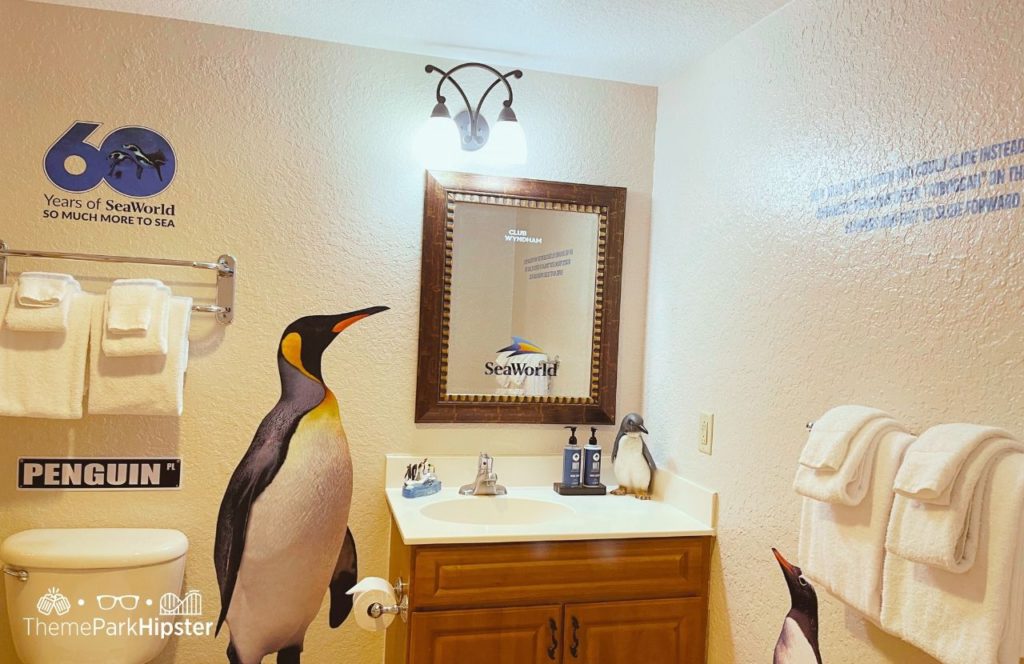 SeaWorld Penguin Themed Suite bathroom at Club Wyndham Grand Resort Orlando Bonnet Creek